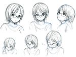  glasses greyscale monochrome multiple_views ooshiro_youkou original short_hair sketch 