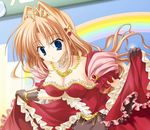  blonde_hair blue_eyes breasts cleavage crown dress endori game_cg gift_(game) gift_prism gloves hair_ornament hat himekura_nene jewelry large_breasts long_hair necklace solo 