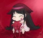  blood blood_on_face chibi eating happy heart_(organ) ookamiuo parody potemayo saya saya_no_uta solo 