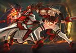  battle brown_hair duel epic fire guilty_gear ippo male_focus multiple_boys order-sol sol_badguy thighhighs time_paradox tyrant_rave weapon 