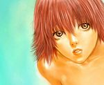  close-up flcl haruhara_haruko nekoi_mie nude orange_hair pink_hair portrait solo yellow_eyes 
