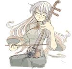  bow_(instrument) closed_eyes erhu glasses instrument kusanagi_tonbo long_hair oekaki original sketch solo 