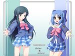  bow etou_mei gakuen_utopia_manabi_straight! inamori_mika multiple_girls pink_bow plaid plaid_skirt seiou_gakuen_school_uniform skirt soine 