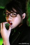  erika_sato food fruit glasses highres photo solo strawberry 