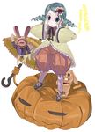  drill_hair full_body green_eyes green_hair hair_ornament heart heart_hair_ornament jack-o'-lantern kabocha_(monkey4) kanaria long_sleeves looking_at_viewer puffy_pants rozen_maiden simple_background solo standing twin_drills twintails umbrella white_background 