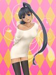  biruteratai black_hair blue_eyes bottomless dark_skin dress leaning_forward long_hair off_shoulder original solo sweater sweater_dress thighhighs yagisaka_seto zettai_ryouiki 