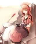  bow braid closed_eyes dress gloves graf_eisen hat highres long_hair lyrical_nanoha mahou_shoujo_lyrical_nanoha mahou_shoujo_lyrical_nanoha_a's piiko_(aa_doushiyou) red_hair sitting sleeping sleeping_upright solo twin_braids vita 