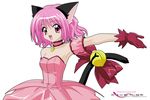  animal_ears bell bow cat_ears cat_tail choker detached_sleeves fang gloves jingle_bell leotard magical_girl mew_ichigo momomiya_ichigo open_mouth pink_choker pink_eyes pink_hair puffy_detached_sleeves puffy_sleeves red_gloves short_hair solo sugimura_tomokazu tail tail_bell tail_bow tokyo_mew_mew 