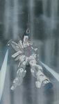  arm_up clenched_hand flying fog from_below full_body gun gundam gundam_x_divider holding holding_gun holding_weapon huge_weapon looking_up mecha no_humans outstretched_arm screencap snowing stitched third-party_edit weapon winter 