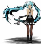 aqua_eyes aqua_hair boots dress full_body hands_on_own_chest hatsune_miku long_hair morina_nao pantyhose scarf simple_background solo strap_slip twintails very_long_hair vocaloid 