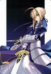  armor artoria_pendragon_(all) bangs dual_wielding fate/stay_night fate_(series) highres holding saber shingo_(missing_link) solo sword weapon 