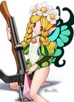  blonde_hair bow_(weapon) crossbow dated fairy flower kei_jiei mercedes odin_sphere pointy_ears puff_and_slash_sleeves puffy_sleeves solo weapon white_background 