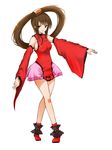  bare_shoulders breasts brown_eyes brown_hair crossed_legs detached_sleeves dress full_body guilty_gear kuradoberi_jam long_hair long_sleeves looking_at_viewer medium_breasts red_dress shima-shuu shoes sideboob simple_background sleeveless sleeveless_dress solo standing twintails very_long_hair white_background wide_sleeves 