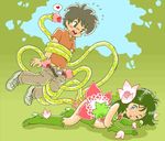  1girl copyright_request dress green_hair hetero long_hair plant_girl pukao tentacles 