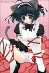  animal_ears cat_ears copyright_request kuromaru maid panties ribbon short_hair solo striped striped_panties thighhighs underwear 