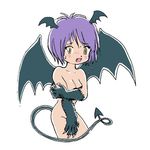  blush copyright_request demon_girl head_wings lowres nude pukao purple_hair short_hair solo tail wings yellow_eyes 