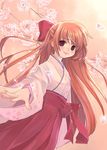  cherry_blossoms copyright_request hakama japanese_clothes kuga_tsukasa miko petals red_hakama solo tears 
