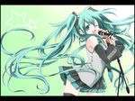  aqua_eyes aqua_hair detached_sleeves ekra hatsune_miku long_hair microphone microphone_stand music necktie one_eye_closed open_mouth singing skirt solo thighhighs twintails very_long_hair vocaloid 