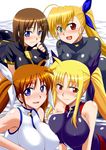  :3 blonde_hair blue_eyes breasts brown_hair fate_testarossa green_eyes heterochromia large_breasts long_hair lyrical_nanoha mahou_shoujo_lyrical_nanoha_strikers mahou_shoujo_lyrical_nanoha_vivid multiple_girls older open_mouth red_eyes short_hair side_ponytail smile takamachi_nanoha twintails very_long_hair vivio yagami_hayate zerosu_(take_out) 