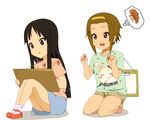  :d :o akiyama_mio anyamal_tantei_kirumin_zoo bad_id bad_pixiv_id black_eyes black_hair brown_eyes brown_hair bug clipboard hairband insect k-on! kneeling long_hair mary_janes multiple_girls open_mouth ore_deshita shoes short_hair shorts simple_background sitting smile socks tainaka_ritsu white_legwear 