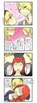  2boys angry blonde_hair blood blue_eyes blush closed_eyes comic fiamma_of_the_right food goggles highres i.u.y multiple_boys ollerus pocky pocky_kiss red_hair shared_food silvia_(index) to_aru_majutsu_no_index translated 