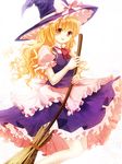  :d bad_id bad_pixiv_id blonde_hair blush bow braid broom hat holding holding_broom kirisame_marisa long_hair open_mouth shiramori_yuse simple_background smile solo touhou witch_hat yellow_eyes 