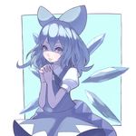 bad_id bad_pixiv_id blue_eyes blue_hair bow cirno face hair_bow hair_ribbon hands hands_clasped kansou_samehada lips own_hands_together ribbon short_hair solo touhou wings 