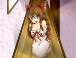  bad_id bad_pixiv_id bare_shoulders blue_eyes bow brown_hair hair_bow hakurei_reimu highres in_container long_hair solo susabi touhou 