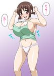  areola_slip areolae blush breasts brown_eyes brown_hair hinako hinako_(issho_ni_training) huge_breasts issho_ni_training panties ponytail poorly_drawn underwear 