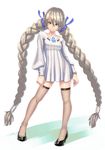  android aro_(charged_time_out) bad_id bad_pixiv_id braid dress fishnet_legwear fishnets full_body hair_ribbon high_heels legs long_hair original ribbon robot_joints shoes solo standing thighhighs twin_braids twintails very_long_hair white_hair yellow_eyes zettai_ryouiki 