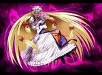  blonde_hair dress fan hat long_hair red_eyes ribbons touhou yakumo_yukari 