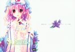  blush cake flowers hat japanese_clothes kimono pink_hair red_eyes saigyouji_yuyuko sakurazawa_izumi scan short_hair touhou 