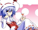  &gt;:) ascot blue_hair capelet curiosities_of_lotus_asia drink hat leon_(mikiri_hassha) martini no_wings red_eyes remilia_scarlet short_hair skirt smile solo touhou v-shaped_eyebrows 
