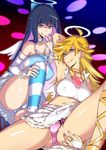  :q armpits blonde_hair blue_eyes breasts covered_nipples green_eyes halo huge_breasts jewelry large_breasts multicolored_hair multiple_girls navel ogata_mamimi panties panty_&amp;_stocking_with_garterbelt panty_(psg) ring stocking_(psg) striped striped_legwear striped_panties thighhighs tongue tongue_out two-tone_hair underwear 