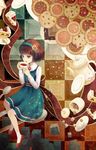  bad_id bad_pixiv_id brown_eyes brown_hair cake cube cup dress food fork hairband inomarii original plate short_hair sitting solo spoon sugar_cube tea teacup teapot 