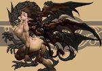  ass bad_id bad_pixiv_id breasts brown_eyes brown_hair claws copyright_request dragon fur griffin highres horns kajiyama_hiroshi large_breasts monster monster_girl nipples nude pointy_ears solo tail wings 