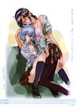  absurdres ayanami_rei bra breasts calendar_(medium) glasses highres honda_takeshi june lingerie makinami_mari_illustrious may medium_breasts multiple_girls neon_genesis_evangelion pantyhose rebuild_of_evangelion scan school_uniform underwear undressing yuri 