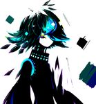  black_hair blue_hair crimtrus dress hair_over_one_eye looking_at_viewer messy_hair multicolored_hair no_mouth original purple_eyes short_hair simple_background solo white_background 