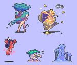  akai_(artist) akai_(ugokashitari) aliasing goo_girl lowres mimic mimic_chest monster_girl multiple_girls musical_note pixel_art plant_girl purple_background simple_background slime_girl slimegirl sprite tree 