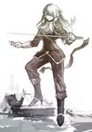  andras bad_id bad_pixiv_id boots elf gloves greyscale ichi_inaru long_hair mabinogi military military_uniform monochrome pointy_ears ribbon sketch spoilers sword uniform weapon 