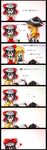  bad_id bad_pixiv_id black_hair blonde_hair blush blush_stickers bow comic couple cup hair_bow hair_tubes hakurei_reimu hat hat_removed headwear_removed heart highres kemoyuri kirisame_marisa kiss lap_pillow long_hair multiple_girls sitting tea teacup touhou translated witch_hat yuri 