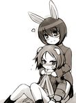  animal_ears annoyed bad_id bad_pixiv_id blush brave_witches bunny_ears greyscale heart kanno_naoe monochrome multiple_girls null_(nyanpyoun) scarf shimohara_sadako short_hair smile striped striped_scarf world_witches_series 