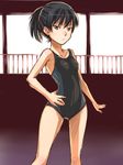  amagami bad_id bad_pixiv_id black_eyes black_hair competition_swimsuit hand_on_hip one-piece_swimsuit ponytail short_hair solo swimsuit tsukahara_hibiki umeboshitora 