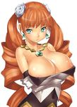  aqua_eyes arcana_heart arcana_heart_2 areola_slip areolae bare_shoulders breast_hold breasts cleavage crossed_arms drill_hair earrings flower hair_flower hair_ornament huge_breasts jewelry long_hair looking_at_viewer nakamura_yukitoshi necklace orange_hair parted_lips petra_johanna_lagerkvist simple_background solo very_long_hair white_background 