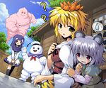  ? animal_ears bibendum bibendum_(cosplay) blonde_hair blue_eyes blue_hair bracelet cosplay donald_duck_sailor_hat english ghostbusters grey_hair hair_ornament hood jewelry kumoi_ichirin kurogarasu michelin mouse_ears mouse_tail multiple_girls murasa_minamitsu nazrin one_eye_closed red_eyes short_hair spoken_sweatdrop stay_puft stay_puft_(cosplay) sweat sweatdrop tail toramaru_shou touhou turn_pale unzan yellow_eyes 