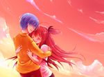  1girl angel_beats! asagi_(seal47) blue_hair closed_eyes gym_uniform hinata_(angel_beats!) hug long_hair pink_hair school_uniform short_hair two_side_up yui_(angel_beats!) 