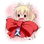  animal_ears arm_warmers blonde_hair blush bow cat_ears cat_tail chibi extra_ears fang hoshizuki_(seigetsu) kemonomimi_mode mizuhashi_parsee open_mouth pointy_ears puru-see scarf short_hair solo tail touhou trembling 