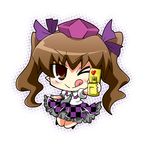  ;q bad_id bad_pixiv_id blush brown_eyes brown_hair camera cellphone chibi hat himekaidou_hatate long_hair noai_nioshi one_eye_closed phone pointy_ears skirt solo tokin_hat tongue tongue_out touhou twintails 