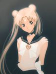  back_bow bishoujo_senshi_sailor_moon blonde_hair blue_eyes bow choker crescent darax earrings face flat_chest grey_background jewelry long_hair magical_girl sailor sailor_moon sailor_senshi_uniform smile solo tsukino_usagi twintails white_bow 