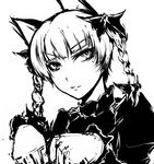  acryl bad_id bad_pixiv_id face greyscale kaenbyou_rin mole monochrome paw_pose solo touhou 